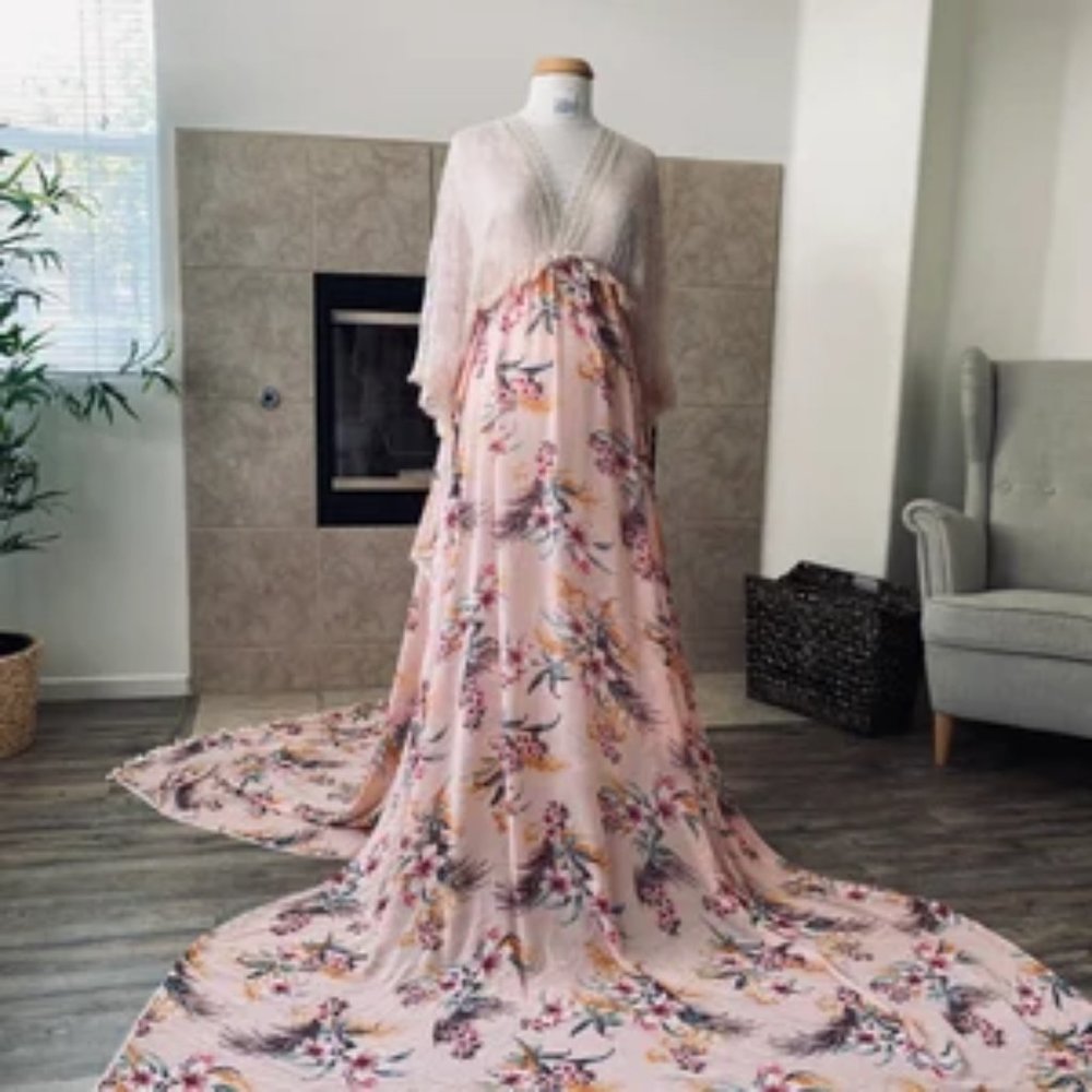 OOAK Blush Floral Maternity Dress Wedding dress Boho dress Flutter dress